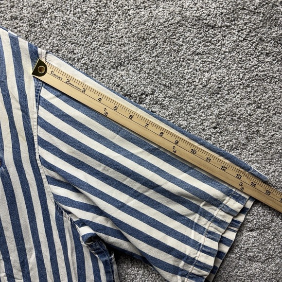 Vintage Y2K Legal Jean Denim Mens XL 1/4 Zip Shirt Striped Short Sleeve Vented - Picture 7 of 16